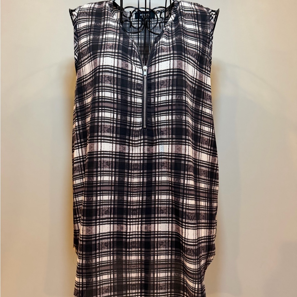 Premise Black and White Plaid Zip-Front Tunic